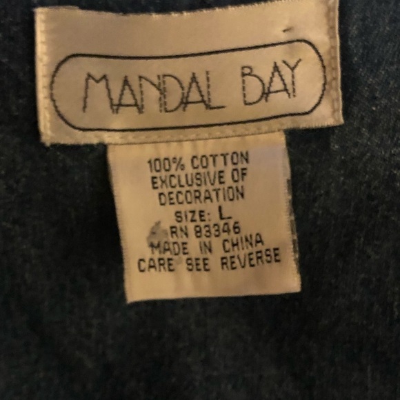 Mandal Bay Medium Wash Denim Blue Jean Jacket with Ribbon Flowers Size L - Picture 3 of 3